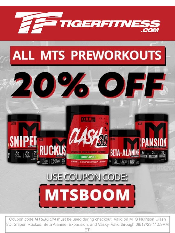 BOOM 💥 Get 20% Off MTS Nutrition Preworkouts All Weekend!