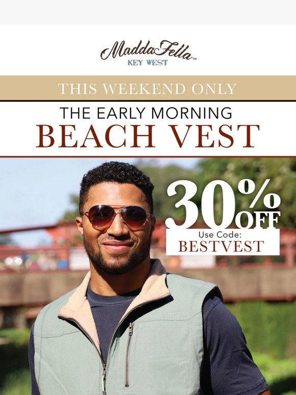 30% Off Beach Vests Continues