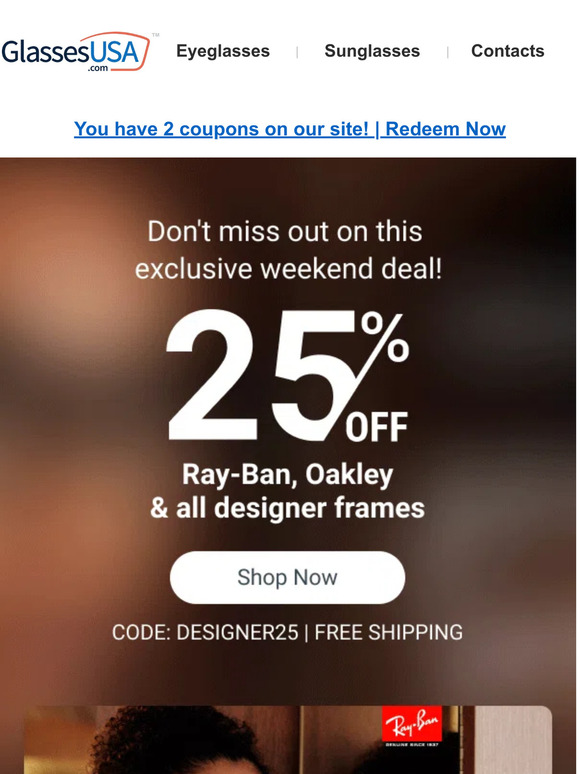 🤩 Weekend sale on Ray-Ban & all your favorite eyewear brands!