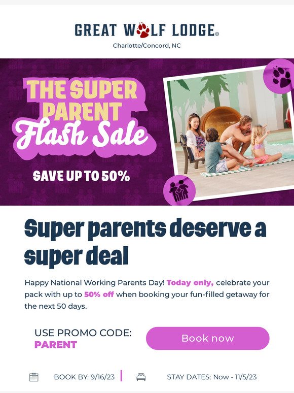 Amazing parents, amazing offer. Save up to 50% off