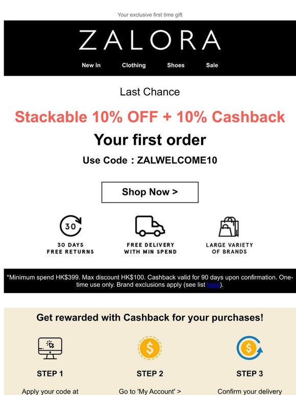 Last Chance! Don’t Forget Your Stackable 10% OFF + 10% Cashback!