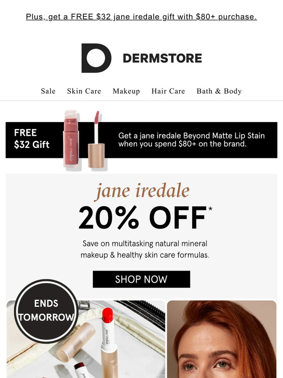 Ends tomorrow: 20% off jane iredale