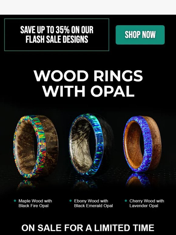 Wood Rings with Striking Opal
