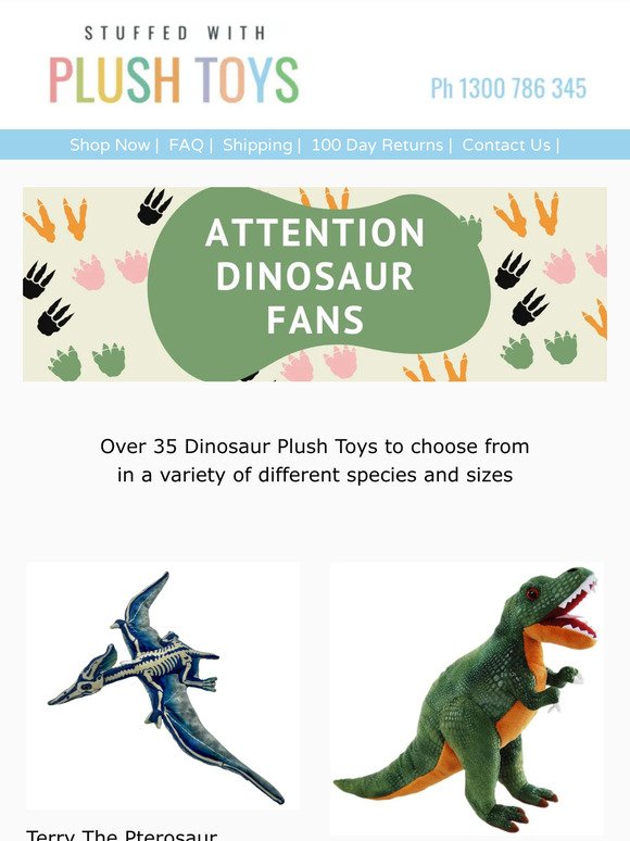 Dinosaur Plush toys in lots of species and sizes