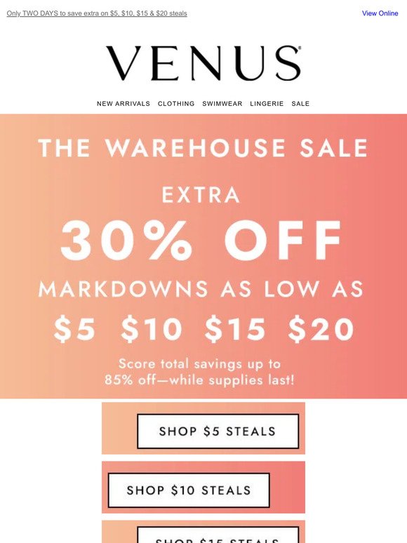 SURPRISE! Extra 30% off The Warehouse Sale 🎉