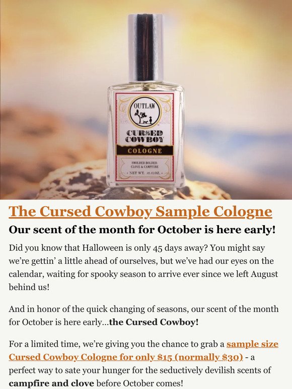 🎃 Our scent of the month for October is....The Cursed Cowboy! 🤠