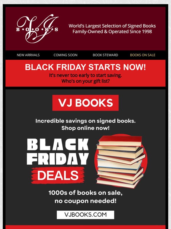BLACK FRIDAY is coming EARLY at VJ BOOKS!