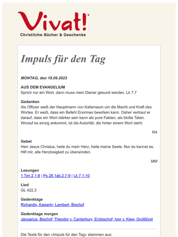 Impuls für MONTAG, den 18.09.2023 - von Vivat!