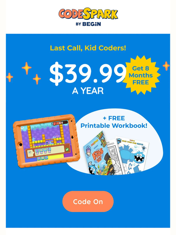 Last Call! Get 8 Months FREE of codeSpark
