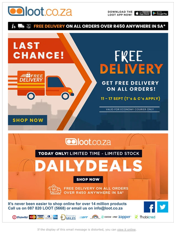 Last Chance for FREE DELIVERY. Shop today!