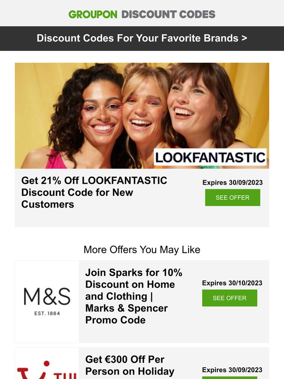 LOOKFANTASTIC - 21% off • TUI - €300pp off • PrettyLittleThing - 45% off + more!