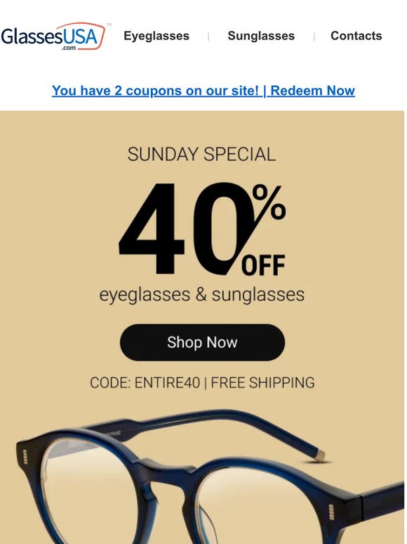 🤓 You'll love our exclusive Sunday offer on glasses!