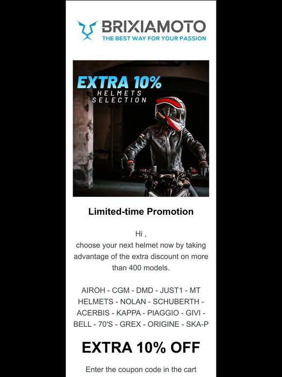 Helmets: Extra 10% Discount Available Now