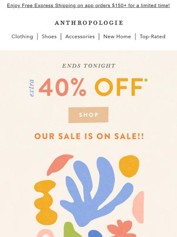 ENDS TONIGHT: Extra 40% Off Sale