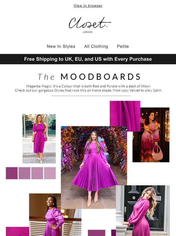 Closet London Magenta Purple Pleated Midi Dress