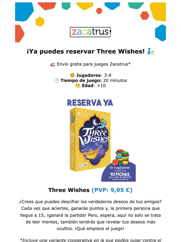¡Reserva ya... Three Wishes! 🧞