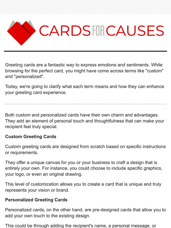 Cards for Causes Custom vs Personalized Greeting Cards What's The