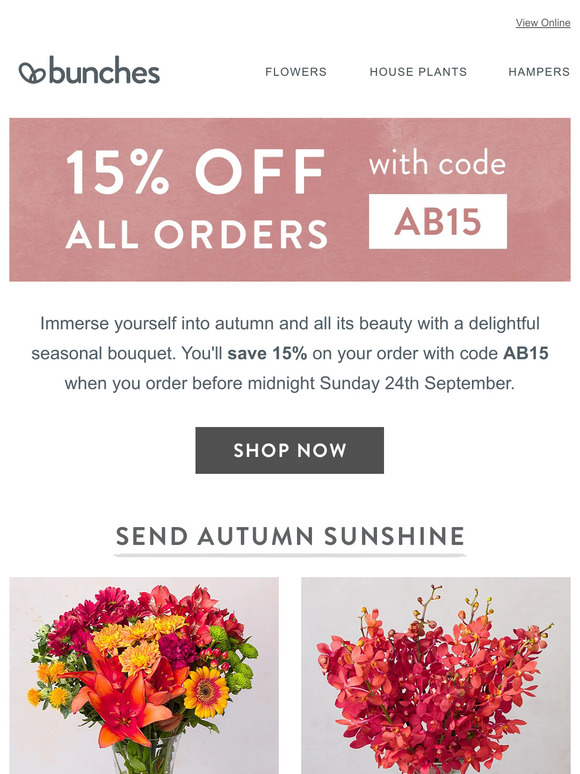 Save 15% on delightful autumn blooms