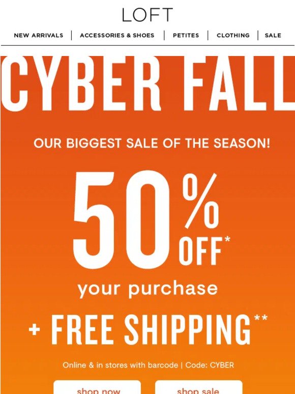 It’s Cyber Fall! 50% OFF + FREE SHIPPING