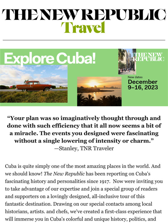 Only a few spots left to experience Cuba's with The New Republic