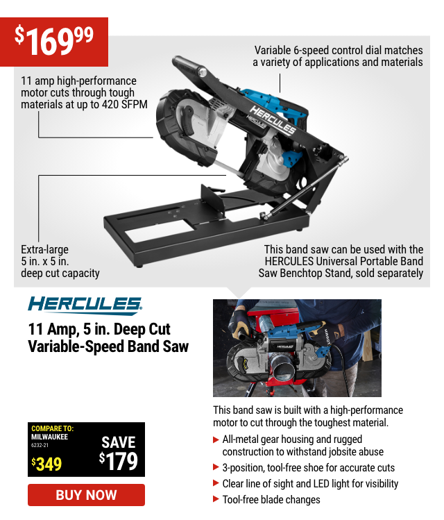 HERCULES: 11 Amp, 5 in. Deep Cut Variable-Speed Band Saw