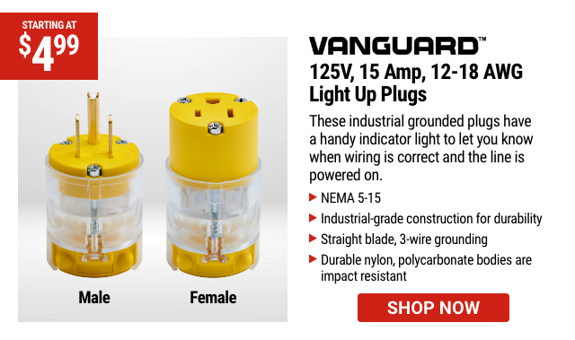 VANGUARD: 125V, 15 Amp, 12-18 AWG Light Up Female Connector