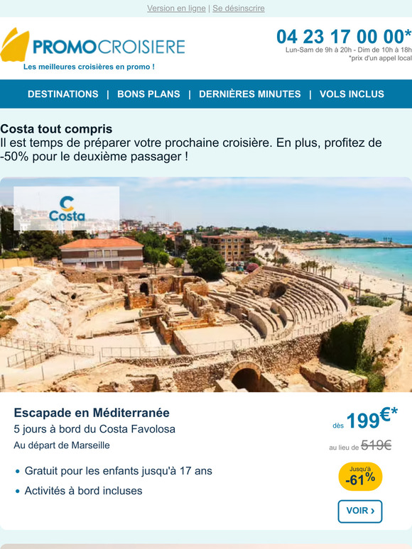 🚢 COSTA | -50% pour votre moitié !