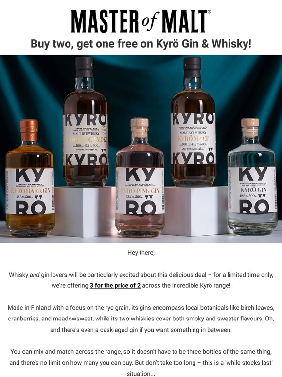 Master of Malt: 🚨 3 for 2 on Kyrö Gin & Whisky (while stocks last!) 🚨 ...