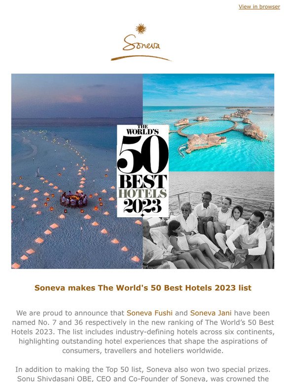 Soneva selected by The World’s 50 Best Hotels 2023