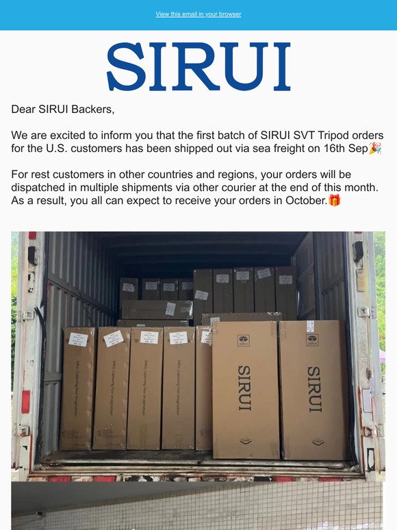 First Batch Shipped!-SIRUI SVT Video Tripod Indiegogo Campaign