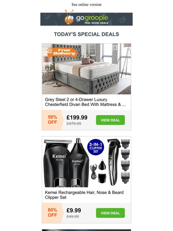 🔐 UNLOCK UP TO 90% OFF: FREE DELIVERY Divan Bed, 5pc Tripod Mic Kit, HP Pavilion Laptop, Blazer Trench Coat, Samsung Gear S3 Smartwatch, Stranger Things Halloween Mask