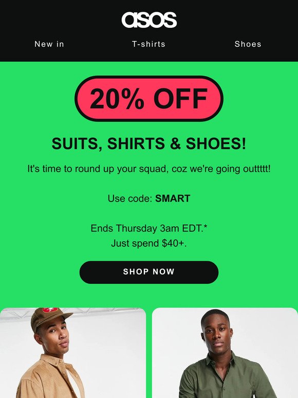20% off suits, shirts & shoes 👔👞