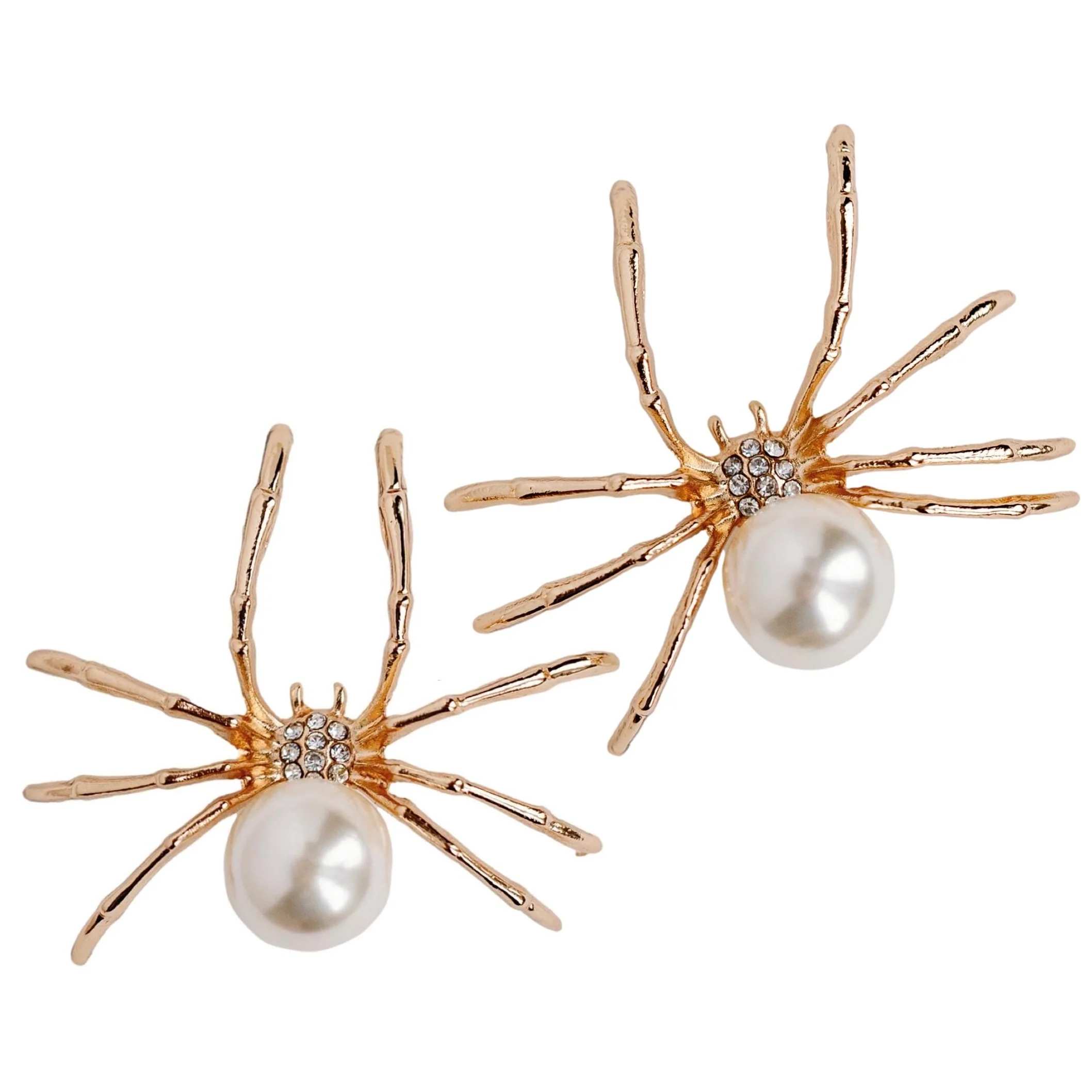 Image of Gold Spooky Spider and Pearl Halloween Statement Earrings