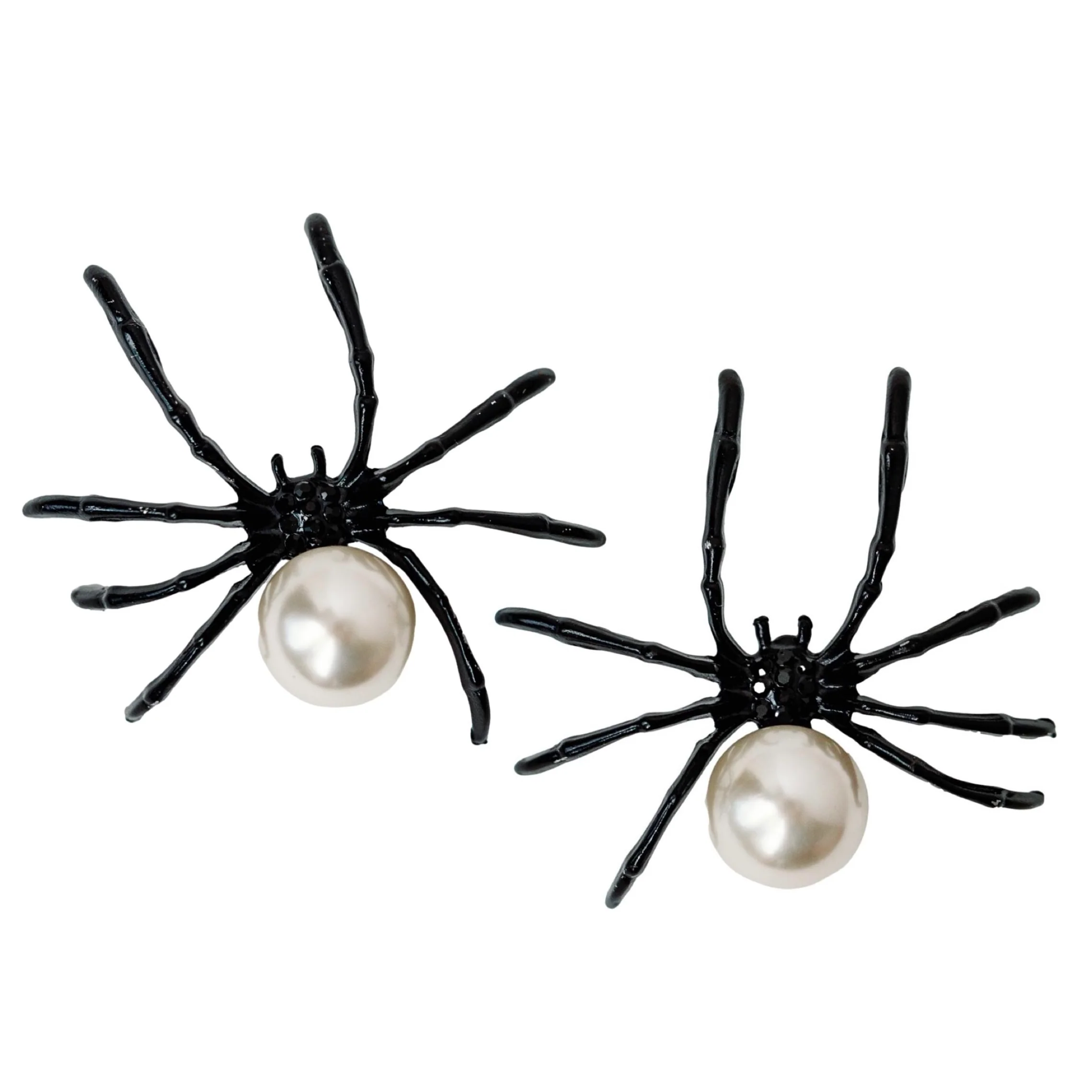 Image of Black Spooky Spider and Pearl Halloween Statement Earrings
