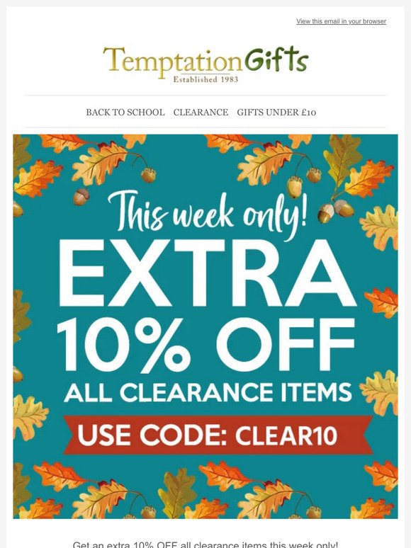 EXTRA 10% OFF All Clearance Items This Week!