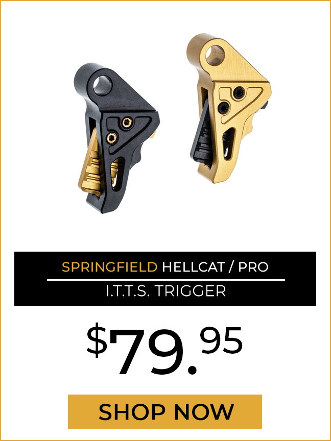 thumbnail image 2 of Tyrant CNC I.T.T.S. Trigger Shoe Upgrade For Springfield Hellcat & Hellcat Pro – Black/Gold, Aluminum 2 of 6