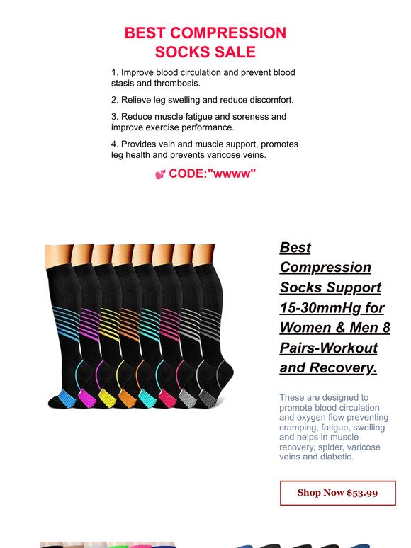 Promote blood circulation and reduce swelling! 7 Pairs of Compression Socks $49.99 - Too Hot