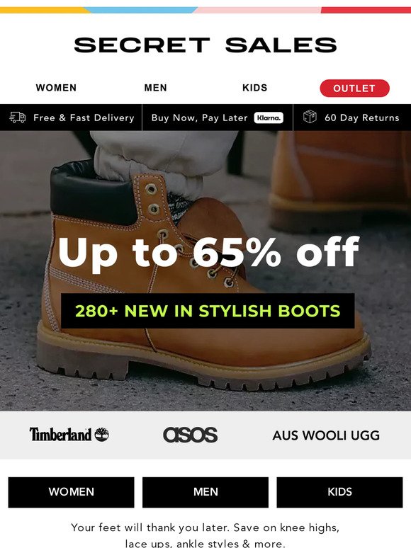 Now up to 65% off boots! Kurt Geiger, Timberland & more.