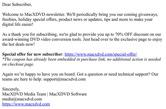 You’ve subscribed MacXDVD Newsletter Successfully! Get 70% OFF Deals Now
