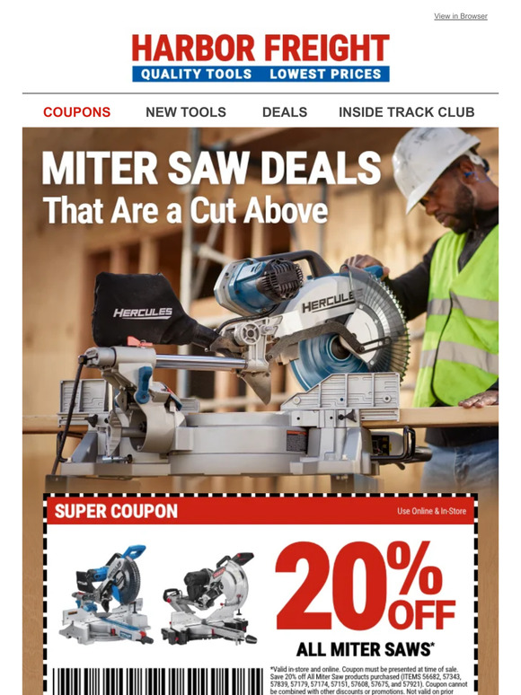 Harbor Freight Tools PRICE DROP! Coupon Deals on on Miter Saws, Blades