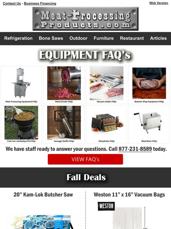 Equipment FAQ's & Fall Deals