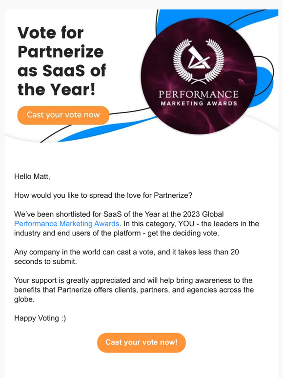 [VOTE NOW] Partnerize for SaaS of the Year 2023?