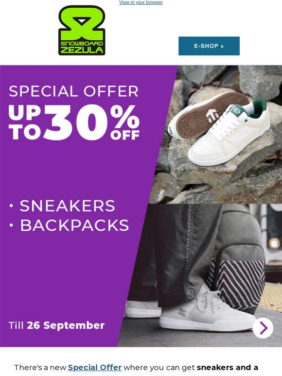 Sneakers and backpacks in huge Special Offer