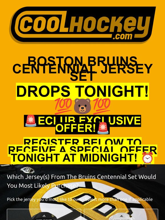 Bruins Centennial Jersey Set DROPS TONIGHT! 💯 🐻