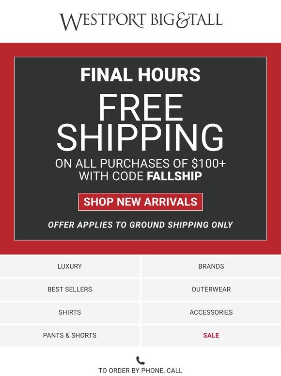 Final Hours for Free Shipping!