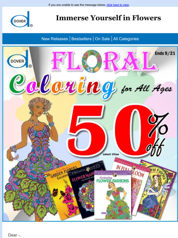 Dover Publications Save 50! Floral Coloring Book Sale Milled