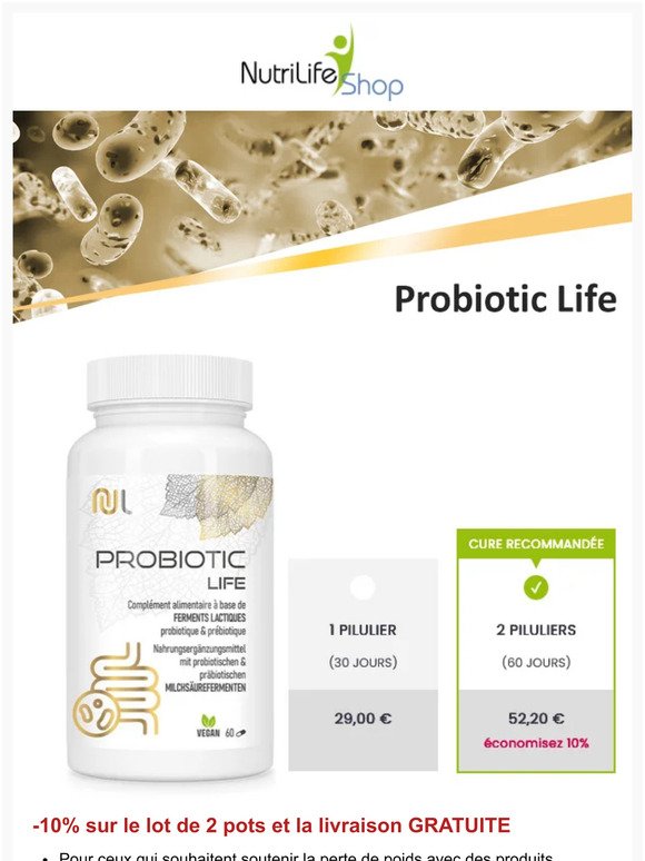 Votre lot de Probiotic life Lactobacillus à prix spécial