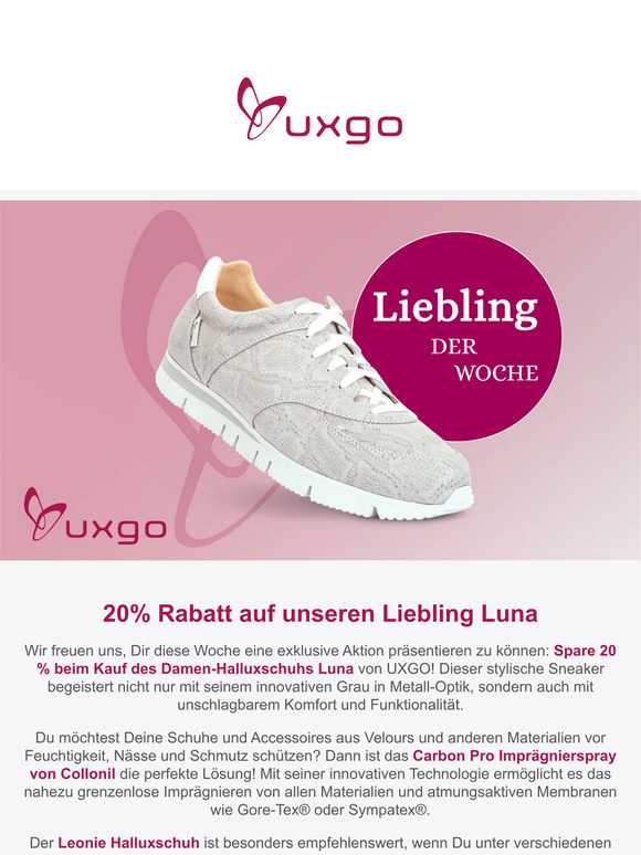 📢 Sichere Dir nur diese Woche 20% Rabatt auf den trendigen Luna Halluxschuh!