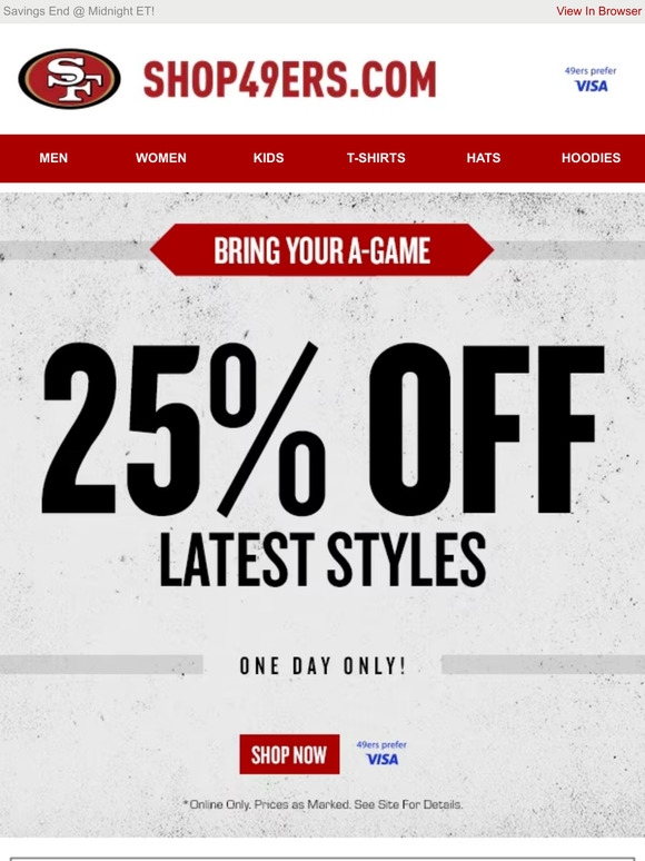 San Francisco 49ers Team Shop: 2 Days Only, 20% OFF, Valentine's Day Sale