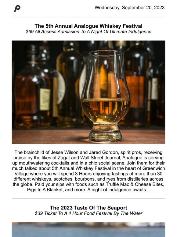 Analogue Whiskey Festival, Taste Of Seaport, Rooftop Dinner x Show, Adélaïde’s Salon, & More!